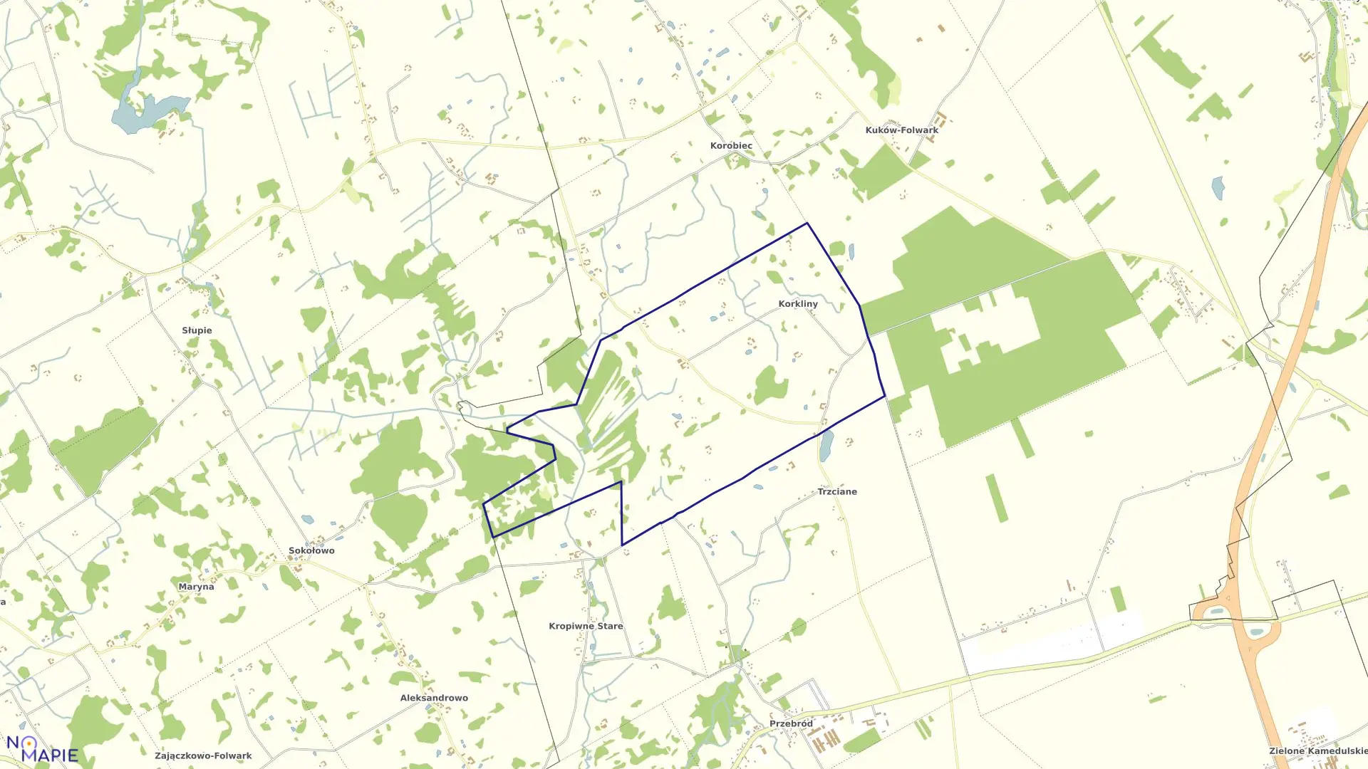 Mapa obrębu KORKLINY w gminie Suwałki