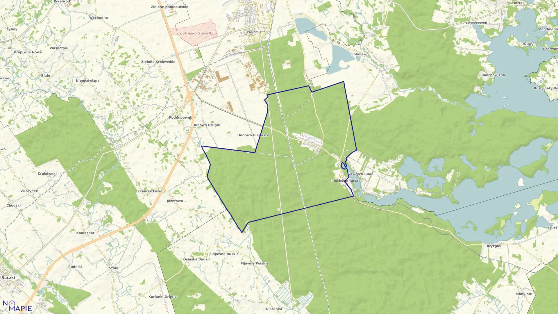 Mapa obrębu PŁOCICZNO-TARTAK w gminie Suwałki