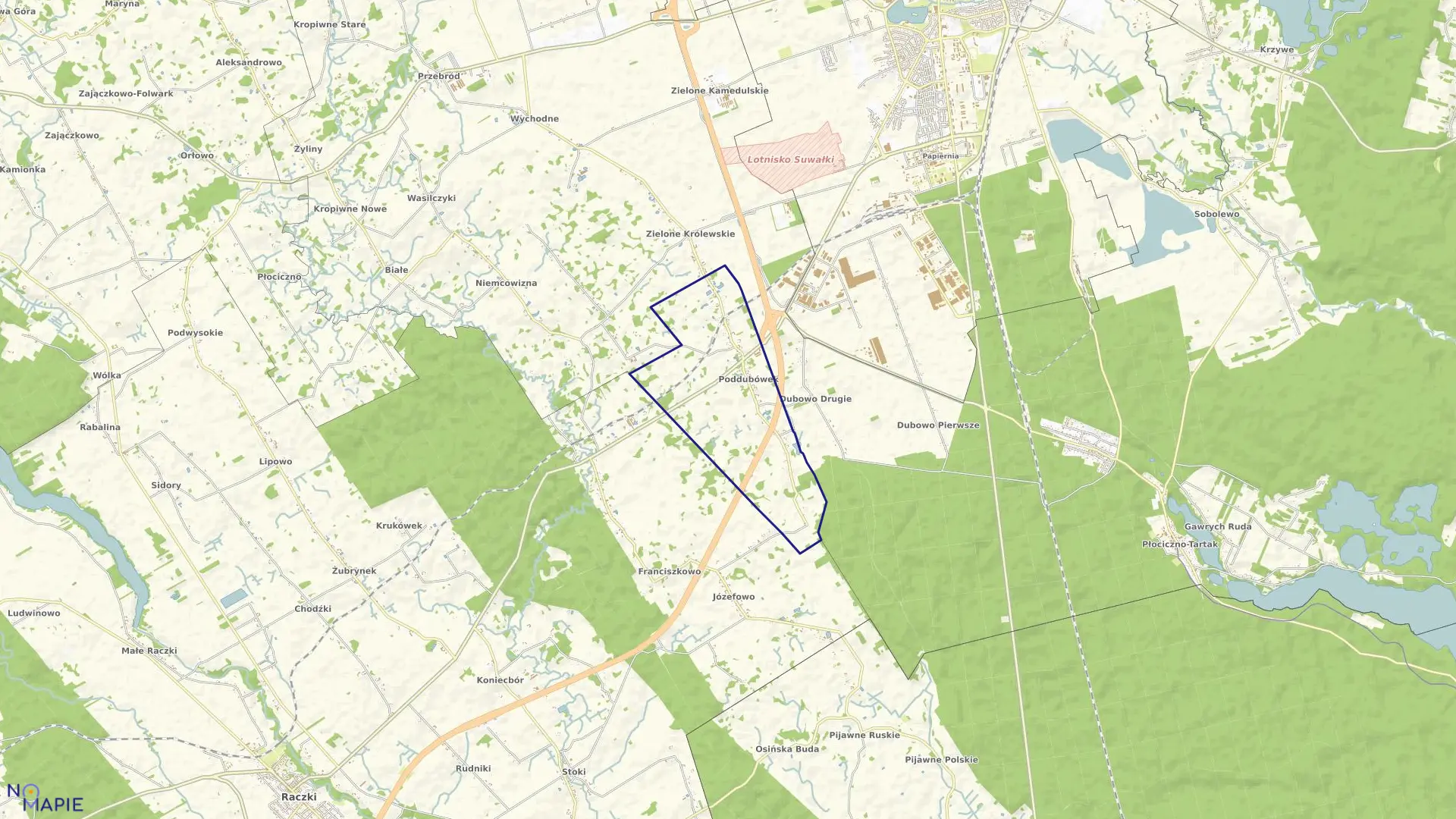 Mapa obrębu PODDUBÓWEK w gminie Suwałki