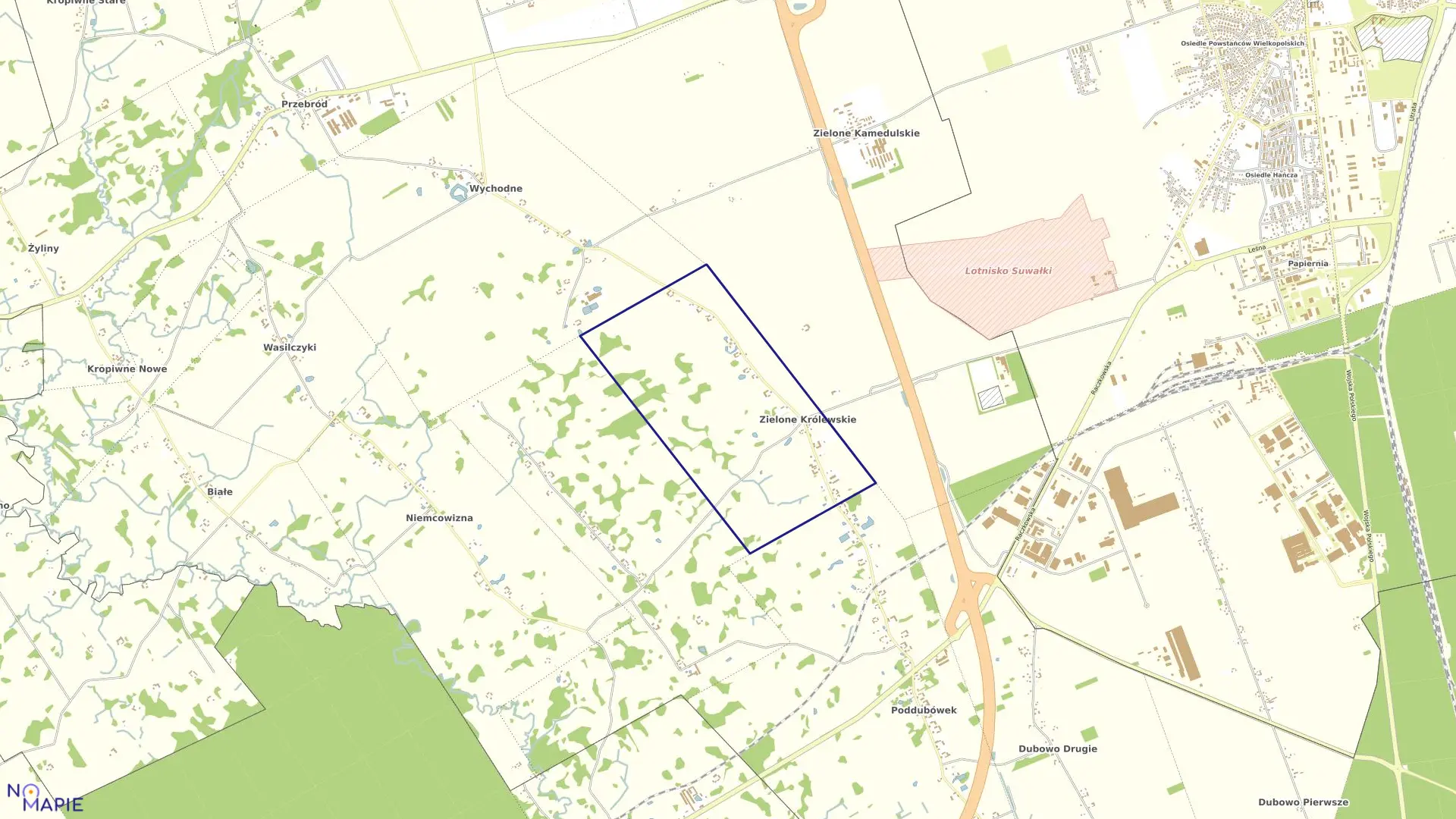 Mapa obrębu ZIELONE KRÓLEWSKIE w gminie Suwałki